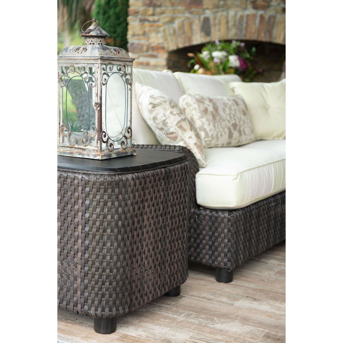 Woodard Aruba Wicker End Table with Teak Top S530201