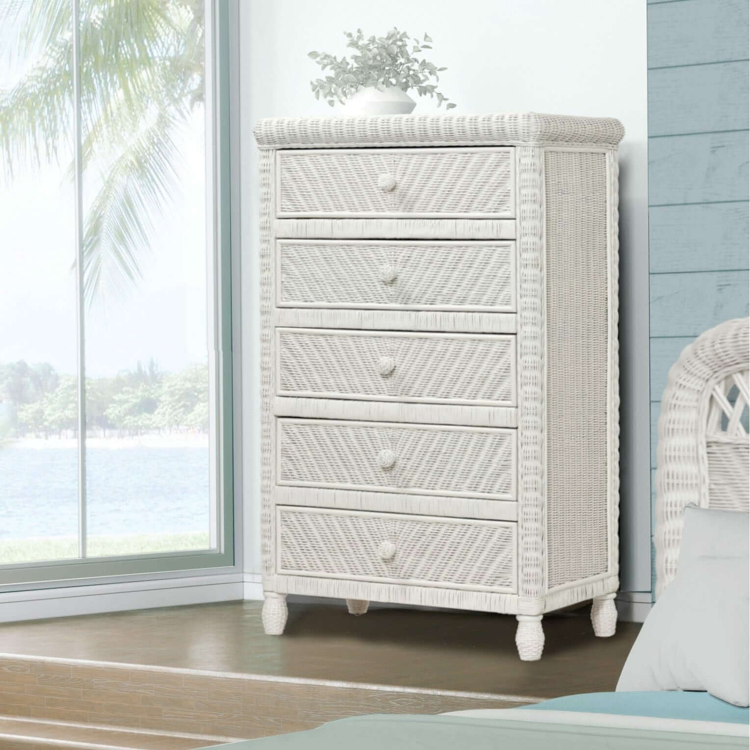 Sea Winds Trading Santa Cruz 5 Drawer Chest w/ Glass Top B57935